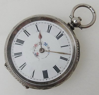 【timekeeper】 1880年瑞士製鑰匙上鍊純銀精雕手繪面盤三門懷錶(免運)