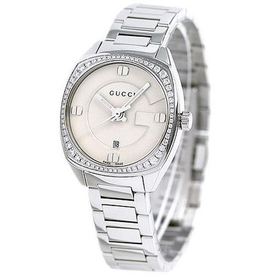GUCCI  古馳 YA142506 手錶 29mm 銀白色面盤 水鑽外框 藍寶石鏡面 不鏽鋼錶帶 女錶