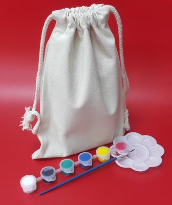 【五旬藝博士】空白 中束口袋+顏料/組合 簡易素雅 胚布袋 環保袋 蝶古巴特 彩繪胚布袋