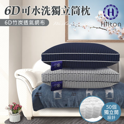 【Hilton 希爾頓】6D蜂巢竹炭透氣可水洗獨立筒枕/二色任選(B0115)