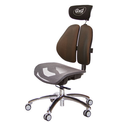 GXG 雙軸枕 雙背工學椅(鋁腳/無扶手) 中灰網座 TW-2706 LUANH