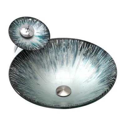 FUO衛浴:45x45公分 彩繪工藝 銀色流蘇 超美 藝術強化玻璃碗公盆 (LX8878)!現貨熱賣特價!