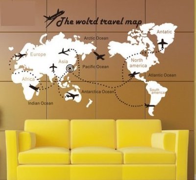 小妮子的家@環遊世界飛機世界地圖壁貼/牆貼/玻璃貼/磁磚貼/家具貼