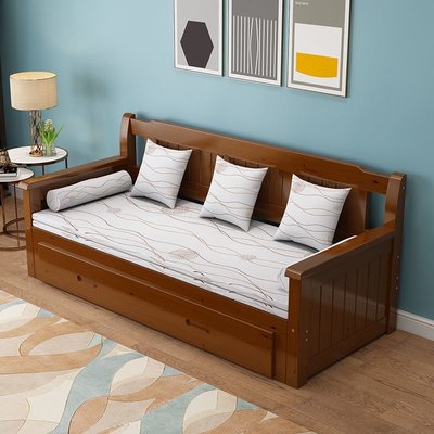 沙發床兩用 抽拉式實木折疊小戶型多功能1.5米坐臥雙人1.8松木床~新北五金線材專賣店