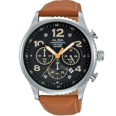 ALBA 即時行動 復古三眼計時飛行腕錶-黑x咖啡/45mm/VD53-X236J(AT3971X1)