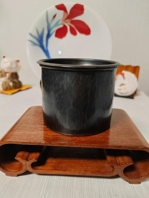 日本回流 玉川堂手工捶打紫銅建水一個！術茶道具 玉川堂銅器建