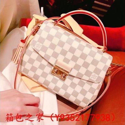 二手正品轉賣 LV Damier Azur 帆布 CROISETTE 流蘇 肩背包 手提包 N41581