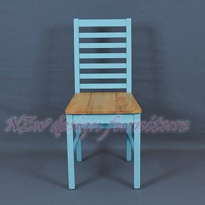 【N D Furniture】台南在地家具-橡膠木全實木橫背粉藍雙色高背餐椅/飯店/餐廳BG