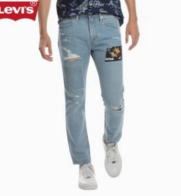 正品LEVIS502 TAPER 男淺藍水洗硬挺厚磅上寬下窄破壞款牛仔長褲W32/L32