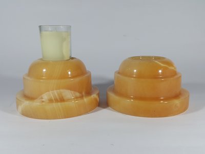 [銀九藝] 早期玉石雕 黃玉 蠟燭台 直徑最大可放~6公分蠟燭 一對一標