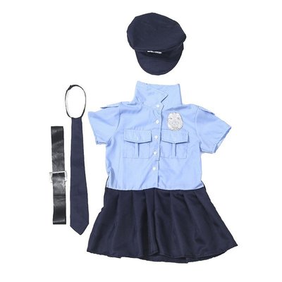 萬圣節兒童裝扮服裝cosplay可愛警察制服女童修身連體長袖警裙