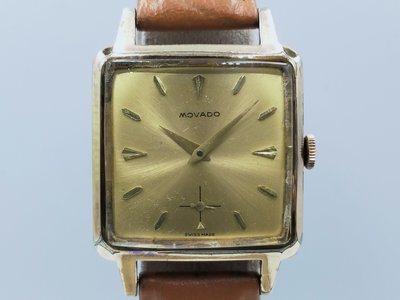 【發條盒子H2299】Movado 摩凡陀  特殊 方形14K套金   手上鍊   典藏/ 機械古董腕錶