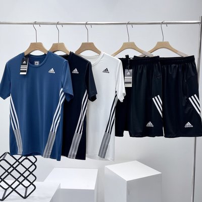 現貨熱銷-Adidas愛迪達速幹套裝男夏季運動跑步半袖T恤運動短褲兩件套