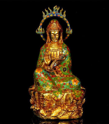 精品舊藏觀音琺瑯掐絲銅鎏金，重量3627g 長32cm，寬14cm，高12cm，:276328 古玩 擺件 雜項【奇摩優選】