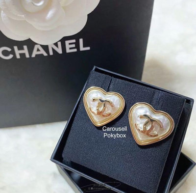 Chanel 愛心珠光 耳環 金色 珍珠 耳環 時尚百搭 真品