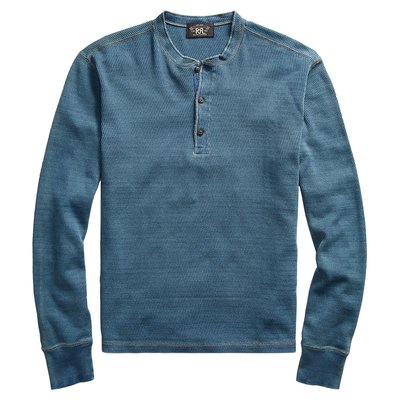 RRL indigo blue jacquard-knit henley 亨利領針織水洗舊木村拓哉著L號