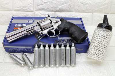 [01] UMAREX Smith &amp; Wesson M629 5吋 左輪 CO2槍 銀 + CO2小鋼瓶+奶瓶