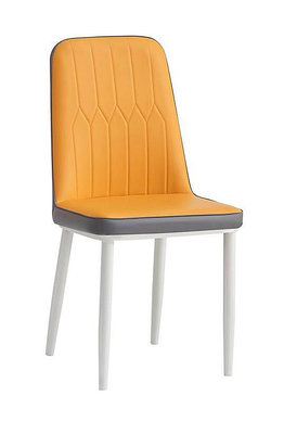 【生活家傢俱】JF-479-8：橘色皮白鐵腳餐椅【台中家具】洽談椅 商業空間 造型椅 皮餐椅 書桌椅 PU皮+鐵腳