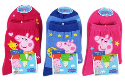 【卡漫迷】 佩佩豬 兒童 襪子 3雙組 ㊣版 15-18CM 粉紅 豬小妹 peppa pig 短襪 台灣製 女童 男童