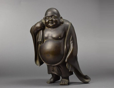【二手】日本回流彌勒佛銅像、日本古董銅像、明治時期、布袋和尚置物。日12523【如意坊】擺件  老物件 老貨