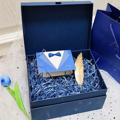 【現貨精選】浪漫紳士藍色禮盒空盒情人節ins風禮品盒新婚伴手禮盒伴郎團禮物