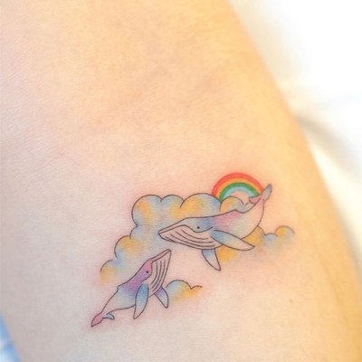 【萌古屋】】可愛鯨魚彩虹 - 防水紋身貼紙刺青貼紙 HC-3040