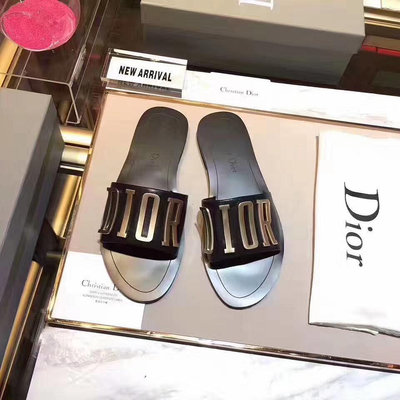 Cindy精品代購 Dior迪奧 女鞋 平底鞋 懶人鞋 拖鞋 大氣時尚 牛皮字母金屬扣 黑色