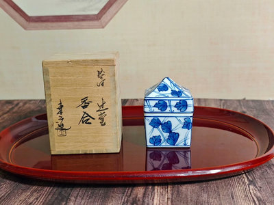 【二手】日本回流東山造青花香盒茶道具實用漂亮雅致 日本回流 老物件 老貨【佛緣閣】-2591