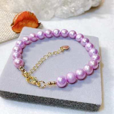 天然粉紫色珍珠手鍊 珠光好 7mm 【小玲唲】