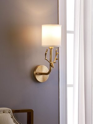 床頭壁燈輕奢鹿頭臥室客廳燈全銅美式現代簡約鹿角燈北歐-雙喜生活館