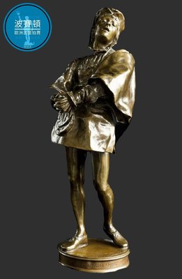 【波賽頓-歐洲古董拍賣】歐洲/西洋古董 法國古董 19世紀 西洋唱著愛之哥的男士銅雕(原作非複刻版)(高度:43cm,約12kg)