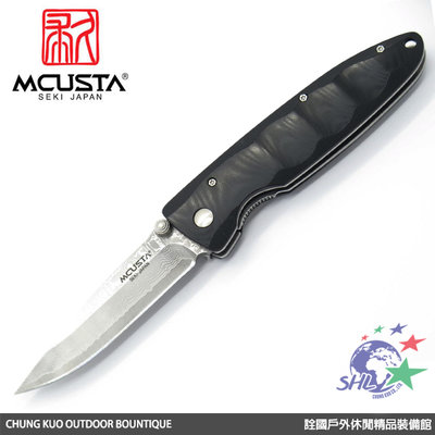 馬克斯 - MCUSTA 電木柄大馬士革鋼折刀 / 黑色人體工學指槽握把 / MC-12D