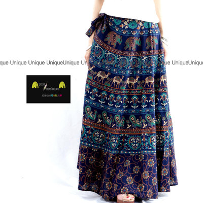 Unic＠🔥印度進口波西米亞風一片長裙『SL744藍🇮🇳印度純棉手工蓋印👗絕美異國風長裙』波西米亞 異國風 長裙 一片裙