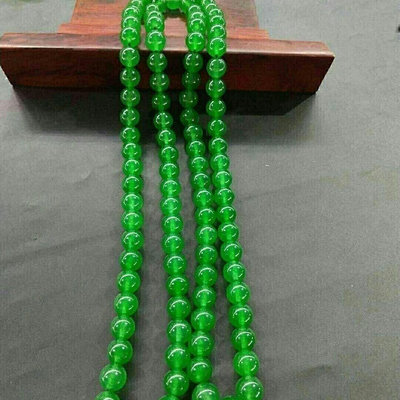 爆款全新緬甸帝王綠滿綠冰種翡翠108顆念佛珠項鏈手鏈