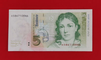 歐洲 聯邦德國5馬克紙幣 1991年版品如圖