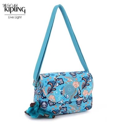【熱賣精選】 Kipling 猴子包 K12452 中款 藍色鳳尾花 多用拉鍊款輕量斜背肩背包 限時優惠