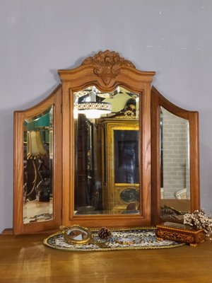 【卡卡頌  歐洲古董】法國 玫瑰 實木雕刻 三面鏡 折疊鏡 桌鏡 掛鏡 折鏡 歐洲老件 MI0137 ✬