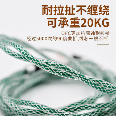 KZ專業級耳機升級線透明綠帶編織網0.75mm耳機升級配件發燒級線材