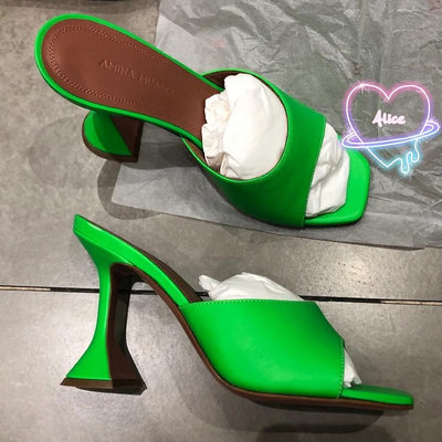 【SUNNY 精品】 amina muaddi 熒光綠色方頭穆勒鞋 高跟鞋 Lupita拖鞋