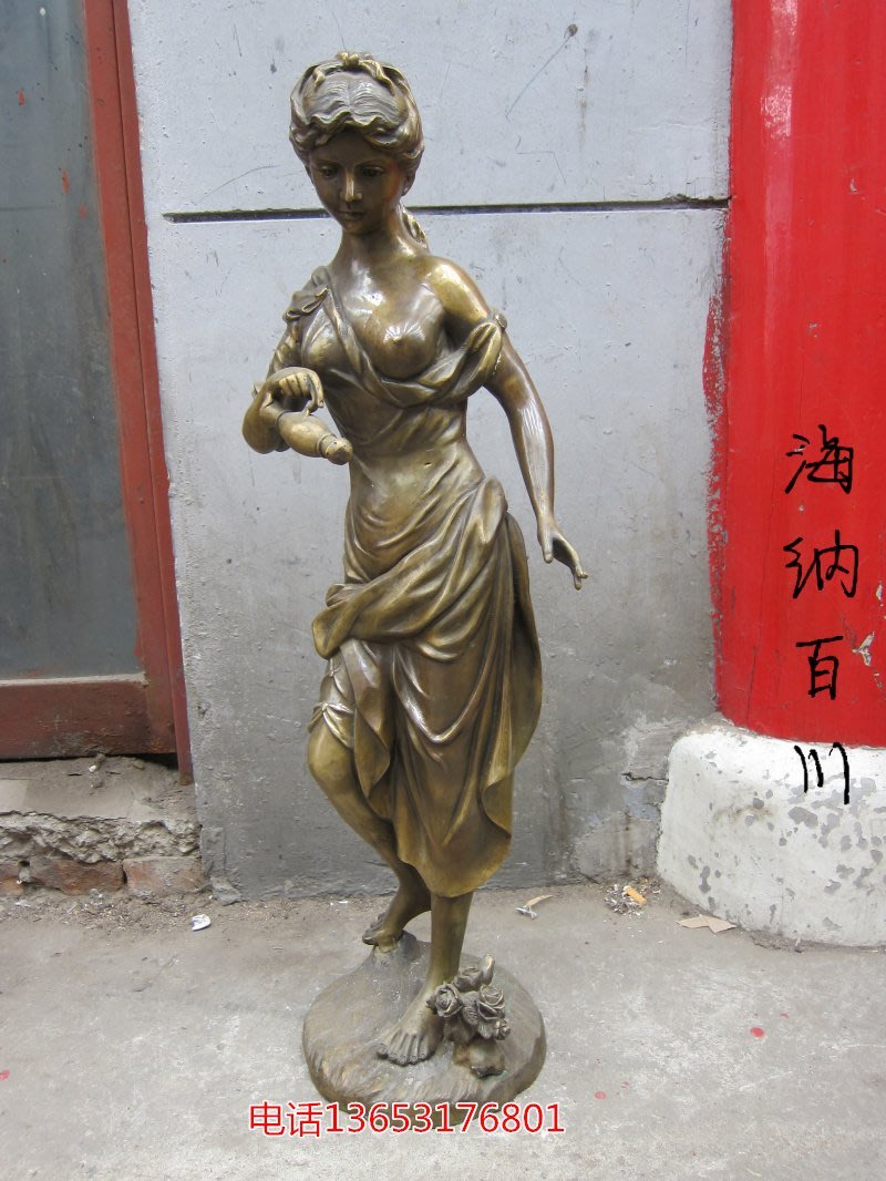 銅雕藝術品人物雕塑工藝品純銅美女雕像裸女提壺女擺件居家裝飾品