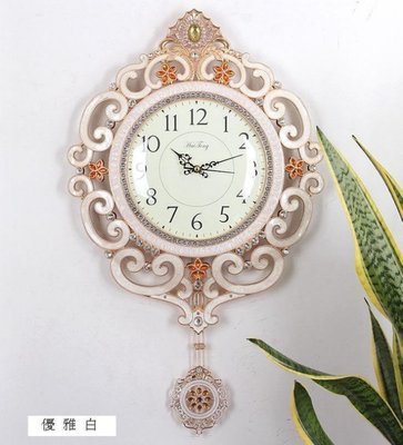 美學空間《華麗古典 時鐘 掛鐘 搪瓷 珠寶 掛鐘 豪宅掛鐘-優雅白款》