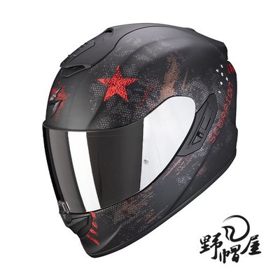 《野帽屋》Scorpion EXO-1400 AIR 安全帽 藍牙耳機 全罩 內墨片 送墨片。ASIO 霧黑紅