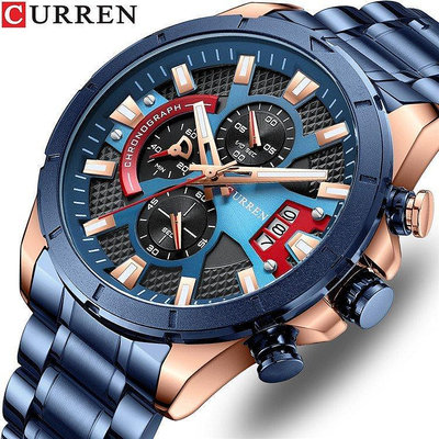 CURREN卡瑞恩 8401新款男錶歐美流行男士腕錶商務鋼帶防水石英錶