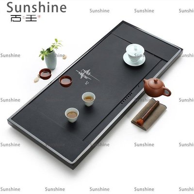 [Sunshine]茶具 天然整塊烏金石茶盤排水式石頭托盤家用簡約輕奢現代功夫小型茶臺