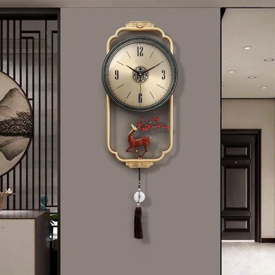 現貨202新款新中式掛鐘廳客家用高檔鐘表氣黃銅輕奢2大創意時鐘石英鐘簡約