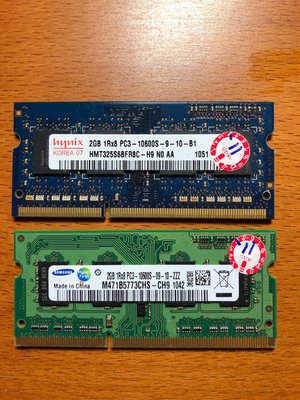 SAMSUNG HYNIX 2Rx8 PC3-10600S筆記型2G DDR記憶體