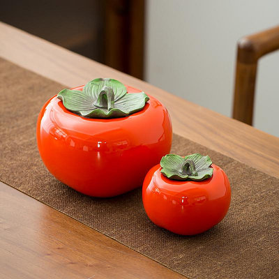 柿子茶葉罐高檔迷你小號精品便攜儲存密封罐陶瓷柿柿如意擺件大號