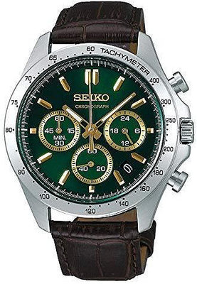 【金台鐘錶】SEIKO 精工 防水100米 皮錶帶 SBTR017(附原廠盒) 三眼計時男錶 綠面 40mm
