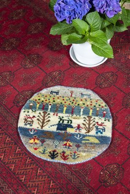 米可家飾~圓形迷你地毯 掛毯地墊波斯牧民純手工編織波西米亞風格地毯手工地毯
