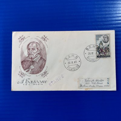 【大三元】歐洲郵票-義大利-國際實寄套票封-早期封-加蓋戳1965.9.20